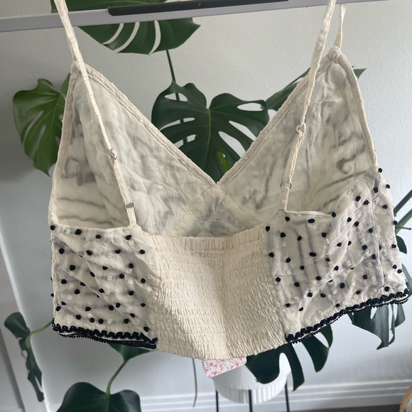 FREE PEOPLE Odette Brami Embroidered and Beaded Ivory and Black Crop Top - Picture 4 of 9